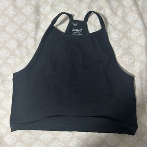 Women's Black Ribbed Halter Tank Top